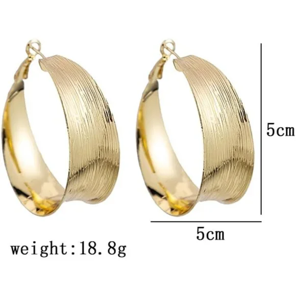 Chunky Gold Wide Band Hoop Earrings for Women, Thick Big Circle Round Statement - Picture 2 of 9